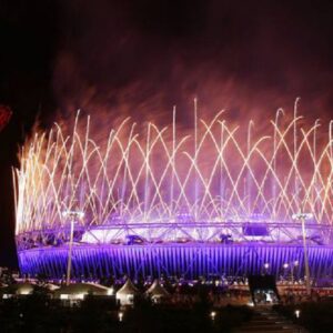 Fireworks explode over the Olympic Stadium during the closing ceremony of the London 2012 Olympic Games August 12, 2012.